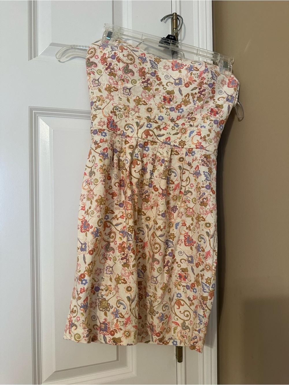 Forever 21 Cream Floral Strapless Dress with Multicolor Print